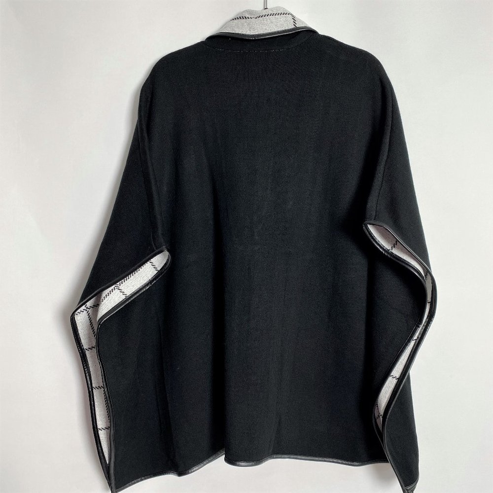 NWT CHICO'S BLACK WHITE DOUBLE KNIT SWEATER RUANA WRAP JACKET S/M L/XL - Picture 5 of 5